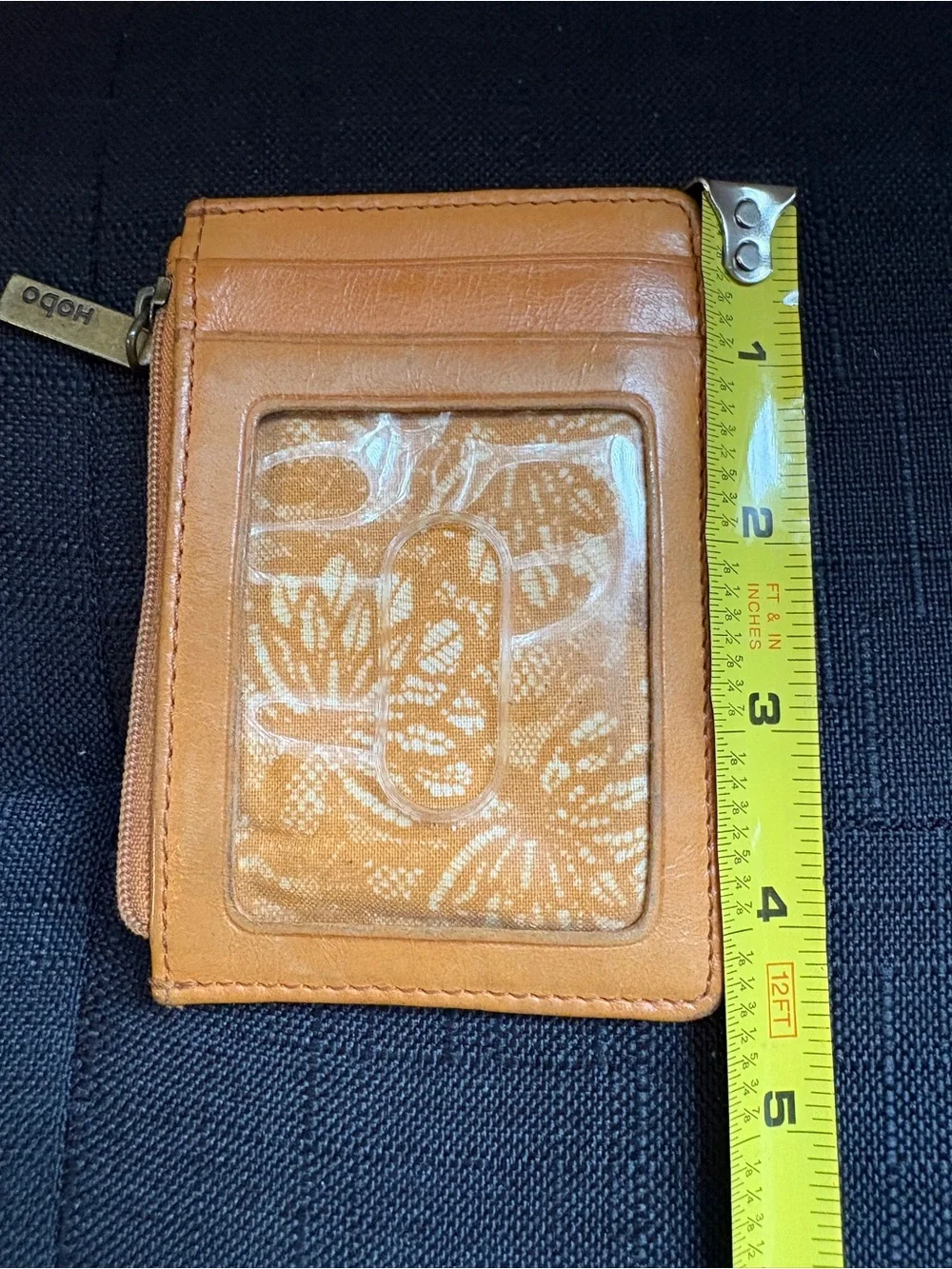HOBO Tan Leather Zip Card Holder with Front Slip Pocket